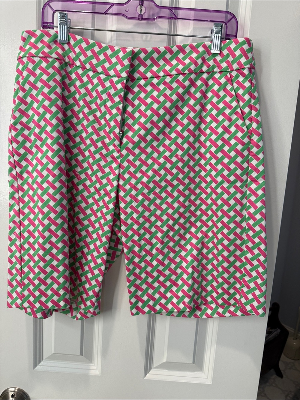 Melly M Pink and Green Woven Lattice Shorts
